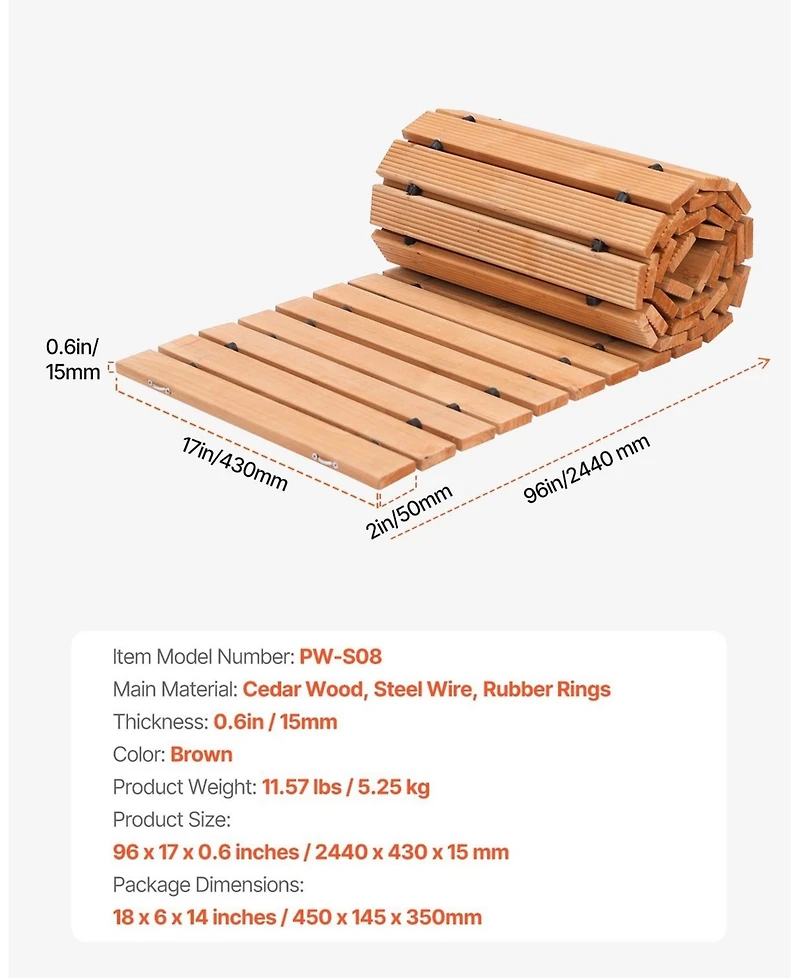 Sugift Wooden Garden Pathway, 8 x 17 , Non-Slip Cedar Outdoor Walkway for Garden