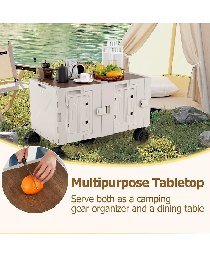 Sugift Large Foldable Utility Cart with 2-Tier Storage Crates and Telescoping Handle