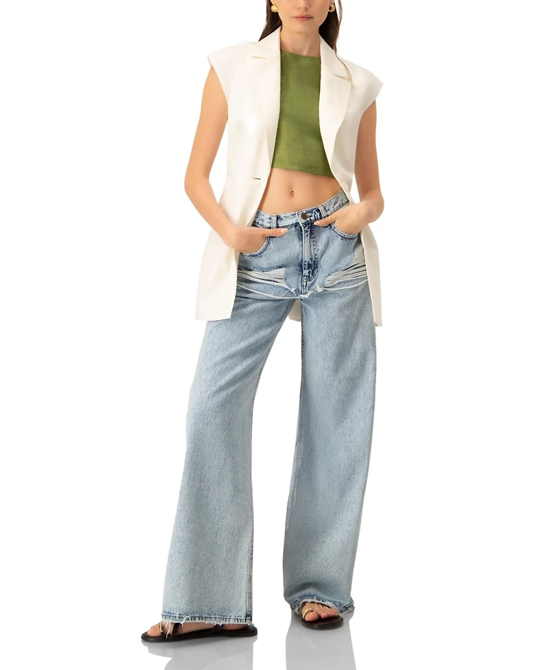 Ivonne Women's Single-Breasted Linen Vest with Waist Tie