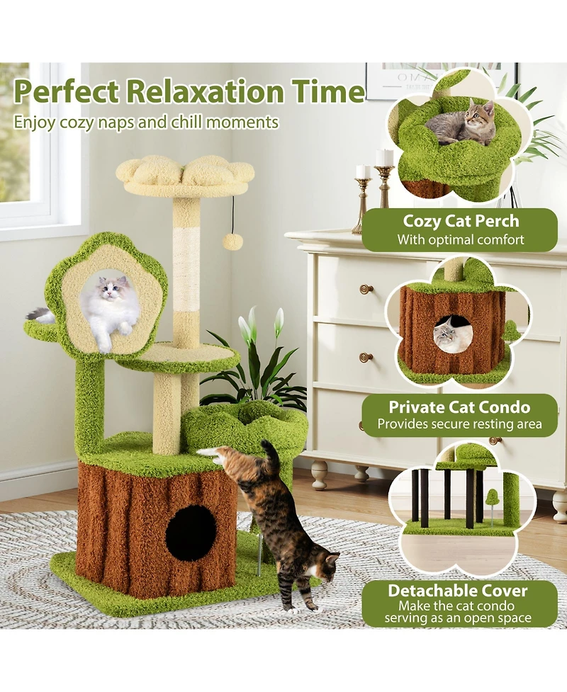 Cozito Cat Tree 40 in Cute Multi-Level with Trunk Condo