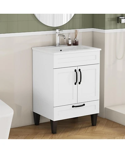 Sillysis Inch Bathroom Vanity with Ceramic Sink, Soft Close Drawers,Handles and Feet