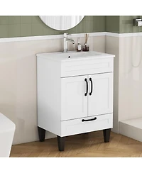 Sillysis Inch Bathroom Vanity with Ceramic Sink, Soft Close Drawers,Handles and Feet