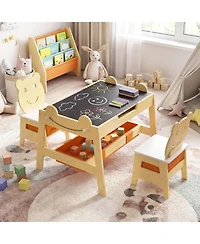 Sugift 5-in-1 Toddler Table and 2 Chairs Cute Art Desk Set with Reversible Chalkboard