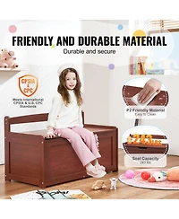 Sugift Wooden Toy Chest for Kids, with Safety Hinge, Cherry