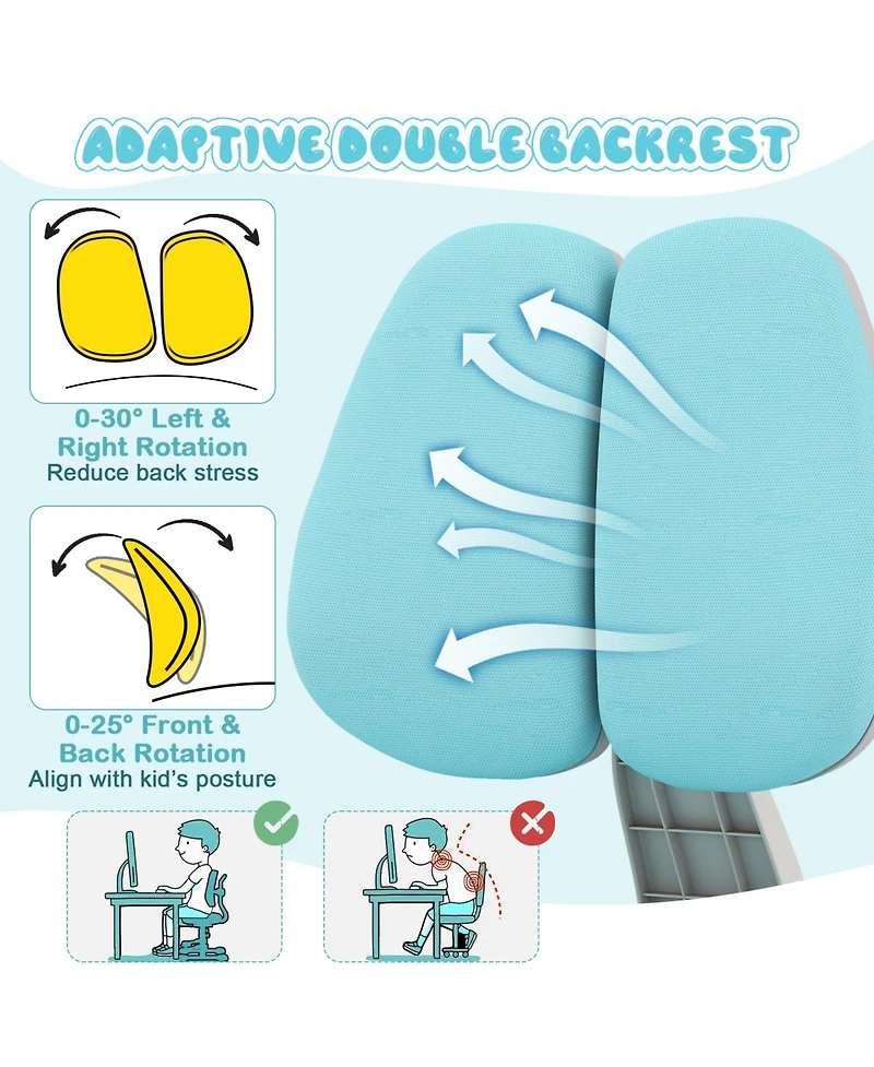 Sugift Kids Study Chair with Adjustable Double Backrest and Footrest