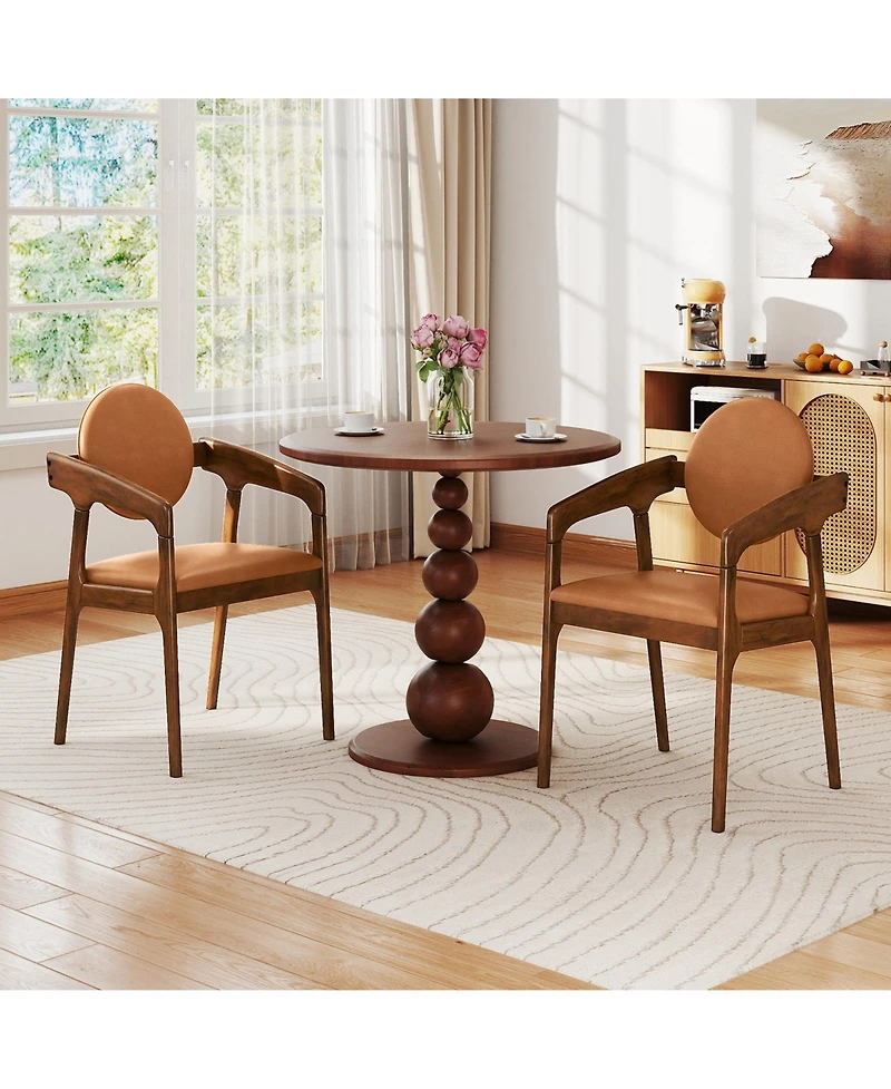 Sugift Set of 2 Wooden Dining Chair Pu Leather Upholstered Armchairs