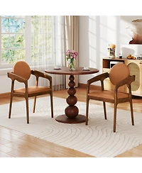 Sugift Set of 2 Wooden Dining Chair Pu Leather Upholstered Armchairs