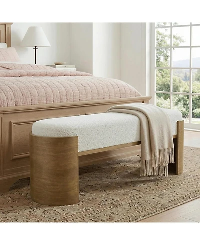 Tribesigns 47.24" Upholstered Entryway Bench, Solid Wood End of Bed Bench for Bedroom, Farmhouse Bay Window Seat with Cushion, Curved Support Legs