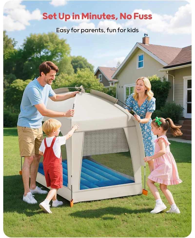 Qpau Inflatable Toddler Travel Bed with Tent - Lightweight Blow Up Kids Air Mattress with Hand Pump - Indoor and Outdoor Portable Sleeping Solution