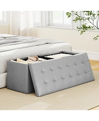 Gouun 43-Inch Linen Folding Storage Ottoman Bench with Padded Top