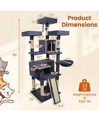 Cozito Cat Tree 65 inch with 3 Plush Perches and 2 Condos