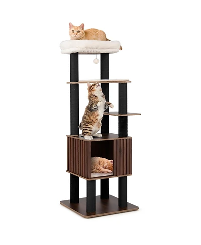 Cozito Cat Tower 64 in Wooden with Top Perch and Soft Padding