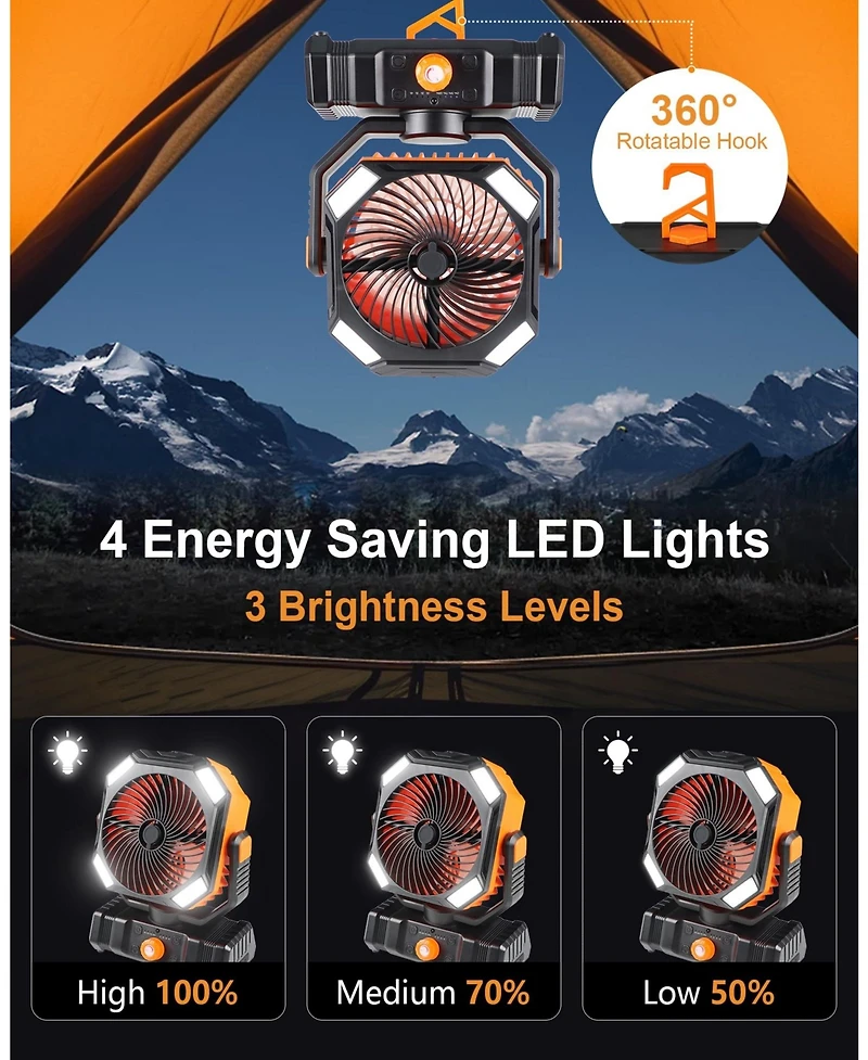 Gnuadz Portable Camping Fan With Misting Rechargeable Led Light 20000mAh