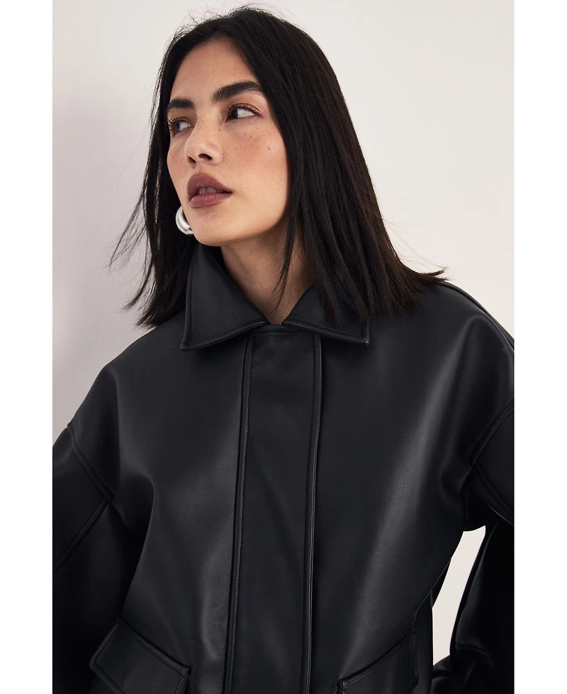 Nasty Gal Women's Longline Faux Leather Bomber Jacket