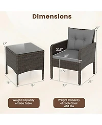 Gouun 3-Piece Compact Pe Wicker Patio Set with Cushions for Porch and Balcony