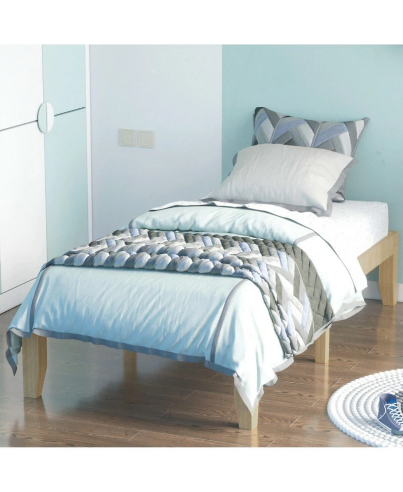 Gouun Twin Rubberwood Platform Bed Frame with Headboard and Slat Support