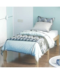 Gouun Twin Rubberwood Platform Bed Frame with Headboard and Slat Support