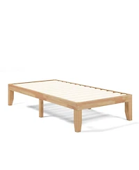 Gouun Twin Rubberwood Platform Bed Frame with Headboard and Slat Support