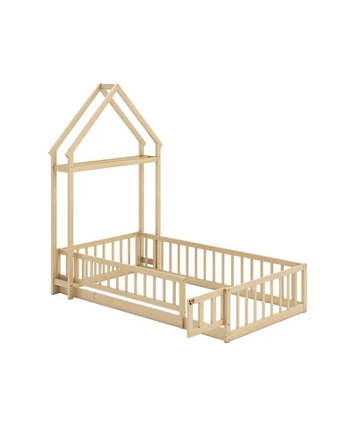 Gouun Twin House Floor Bed with House-Shaped Headboard