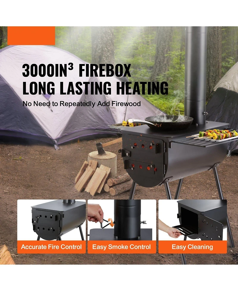 Ecooso 118 Inch Camping Tent Wood Stove with Chimney Pipes, Portable Alloy Steel Hot Tent Stove