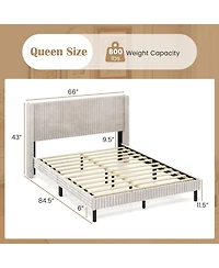 Sugift Queen Size Velvet Bed Frame with Vertical Channel Tufted Wingback Headboard