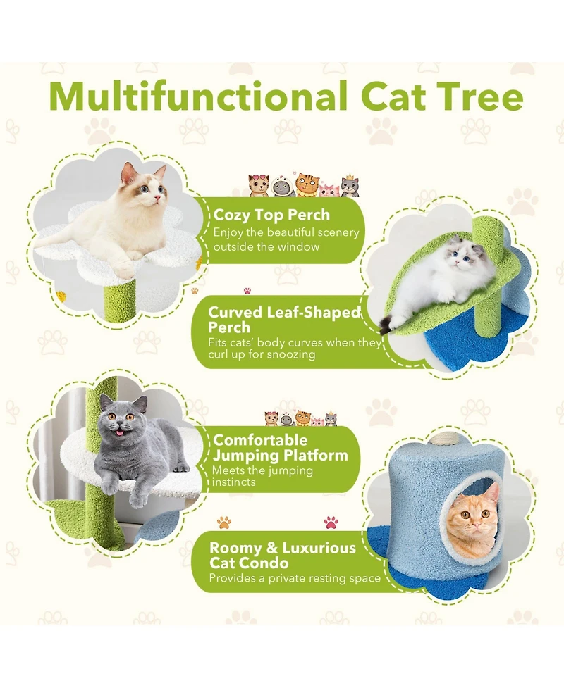Cozito Cat Tree 34.5 in 4-Tier Cute Tower with Balls and Condo