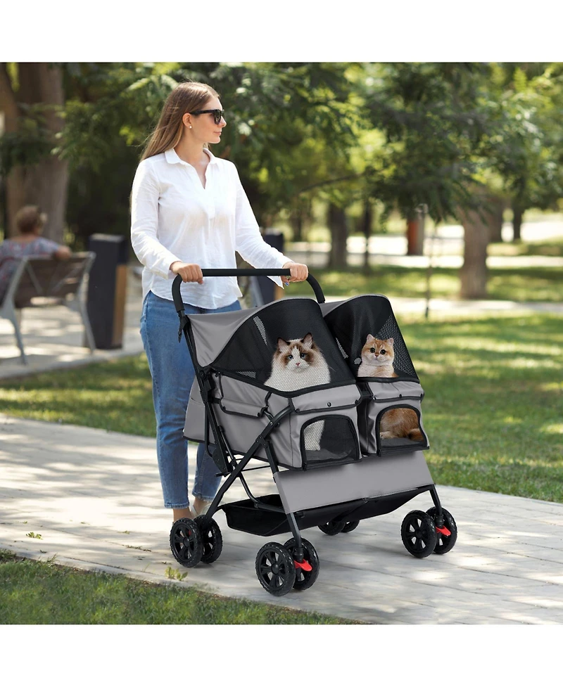 Cozito Foldable Double Pet Stroller with Sunshade and Basket
