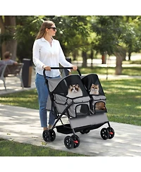 Cozito Foldable Double Pet Stroller with Sunshade and Basket