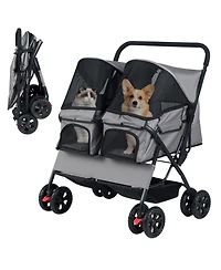 Cozito Foldable Double Pet Stroller with Sunshade and Basket
