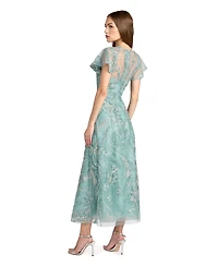 Mac Duggal Women's Floral Embroidered Flutter Sleeve Ankle Dress