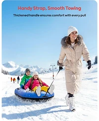 Qpau 2-Person Inflatable Snow Tube with Dual Backrests and Tow Rope, Heavy Duty Canvas-Covered Blow Up Snow Sled