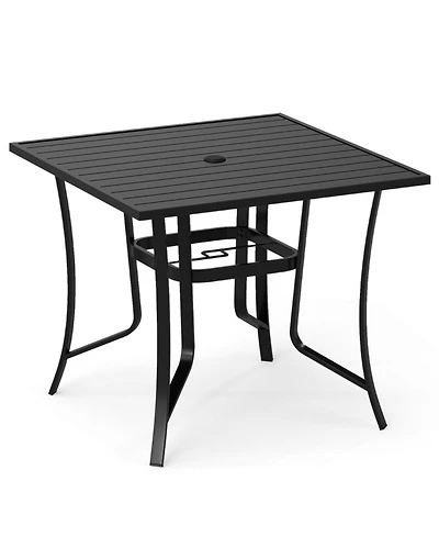 Gouun 37 in Square Metal Patio Dining Table for 4 with Umbrella Hole