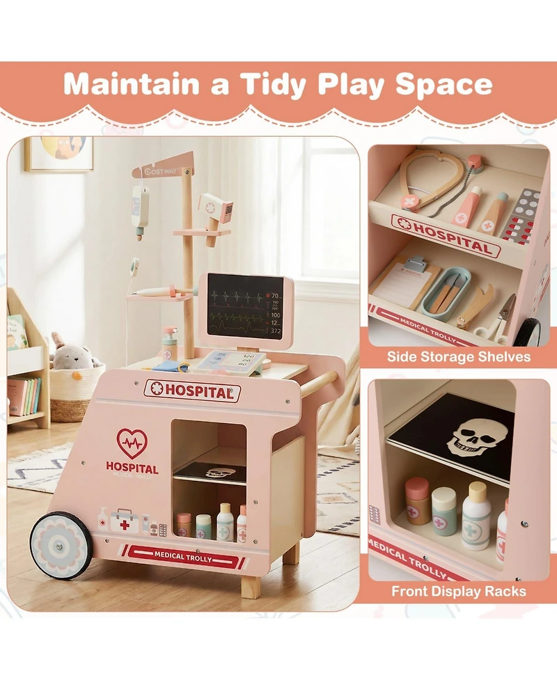 Mecale Kids Wooden Doctor Playset Pretend Kit with Cart, Gift for Ages 3+