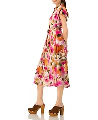 Ivonne Women's Midi Belted Floral Print Shirt Style Dress