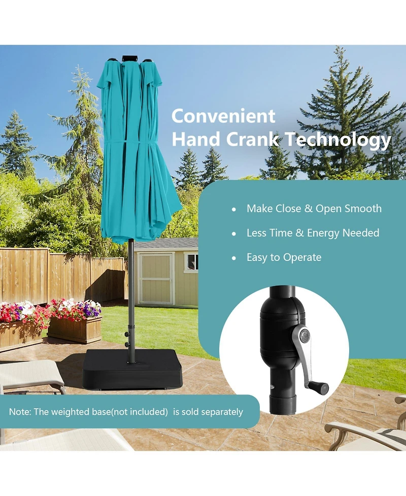 Sugift 15 Feet Twin Patio Umbrella with 48 Solar Led Lights