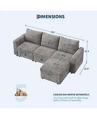 gaomon L-Shape Sectional Sofa with Storage, 108" Modular Couch, 4-Seater Bed Ottoman, Chenille Fabric Hidden Storage for Small Spaces