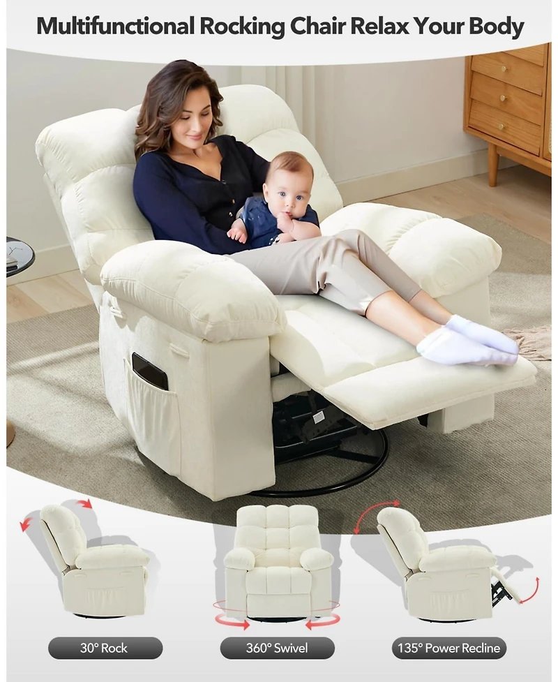 gaomon Rocking Recliner Chair,360degree(s) Swivel,30degree(s) Rocking,135degree(s) Tilt,Chenille Upholstery