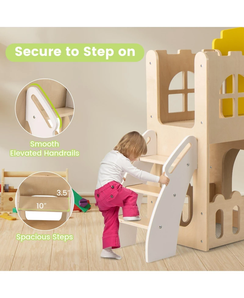 Slickblue Kids 7 in 1 Slide Playset with Climber and Basketball Hoop