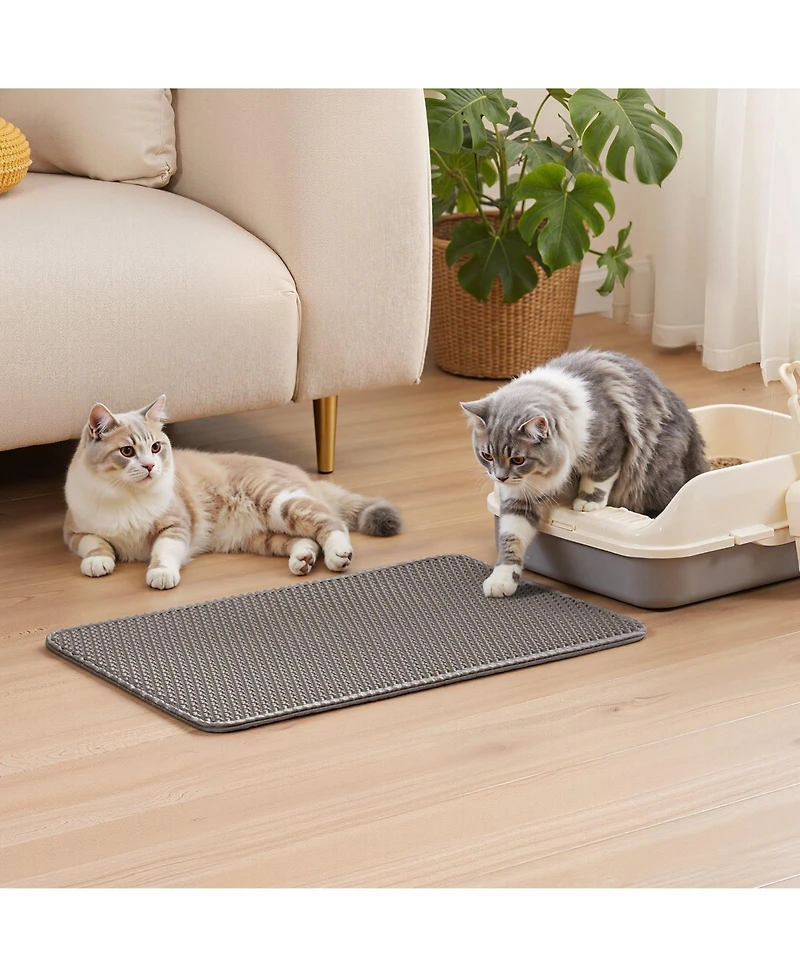 Gouun Double-Layer Honeycomb Cat Litter Trapping Mat, 24 x 15 Inch Eva Litter Box Mat with Waterproof Bottom