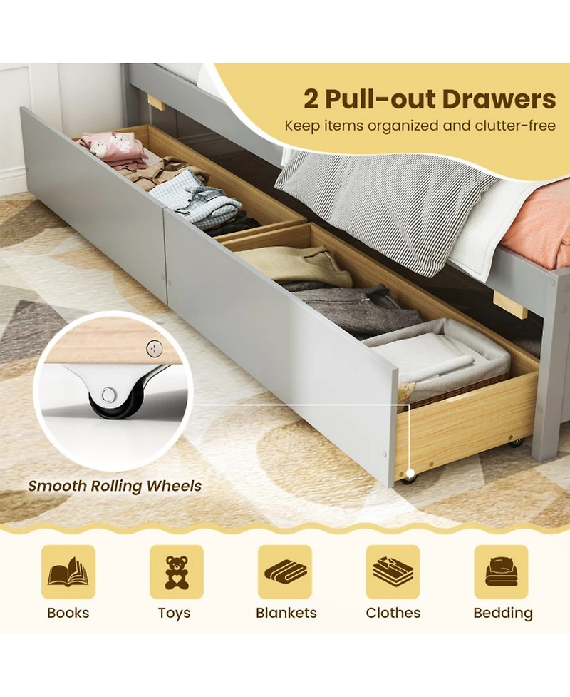 Gouun Pine Wood Twin Daybed with Storage Drawers