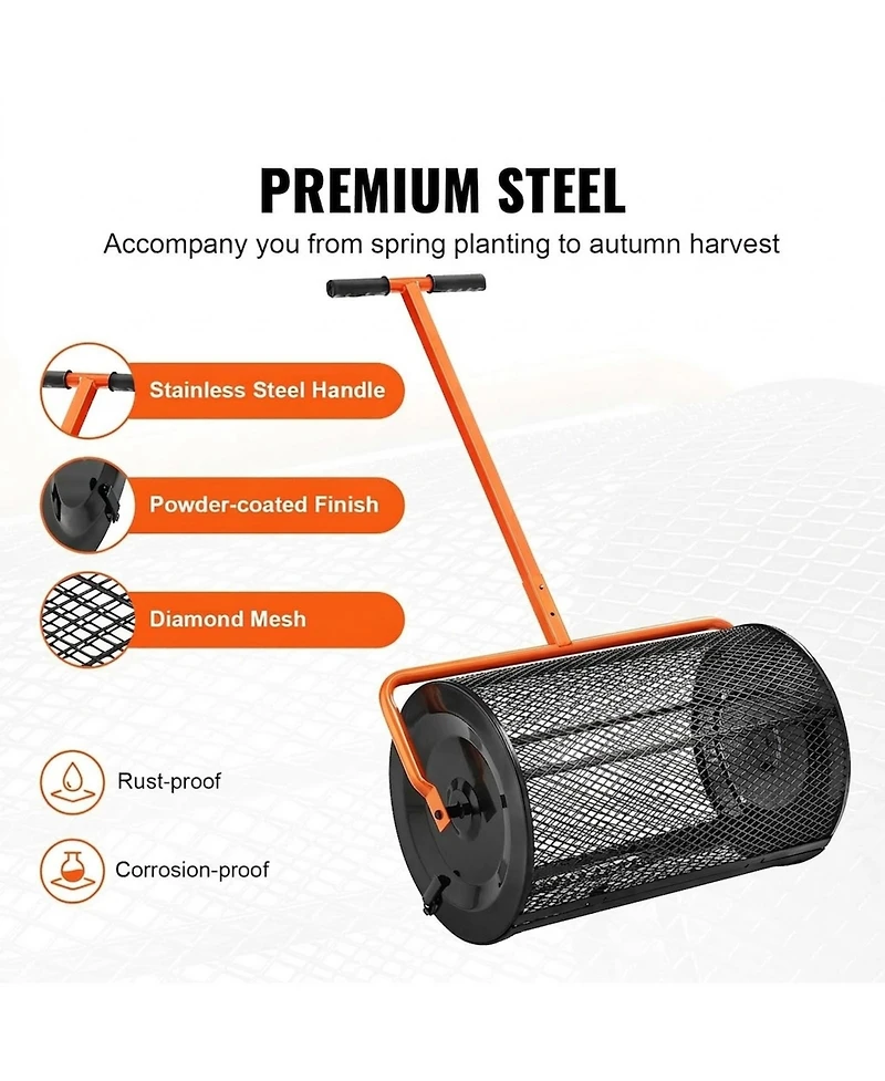 Sugift Compost Spreader, 24" Wide, Adjustable Handle for Lawn and Garden Use