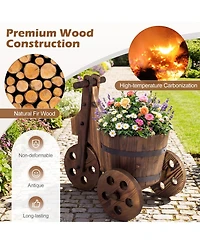 Sugift Rustic Wood Tricycle Planter Cart with Drainage Hole