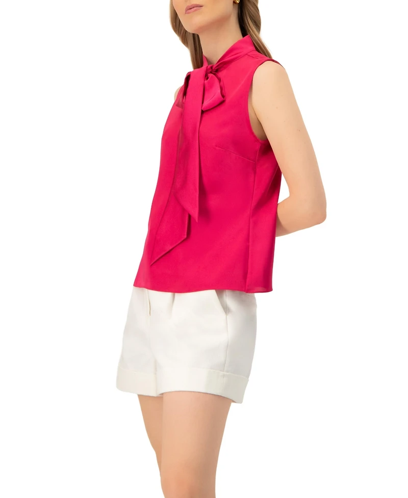 Ivonne Women's Sleeveless Satin Blouse with Neck Tie