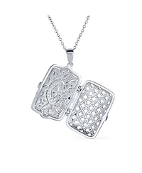 Bling Jewelry Vintage Style Keepsake Infinity Rectangle Photo Locket Pendant Necklace Sterling Silver