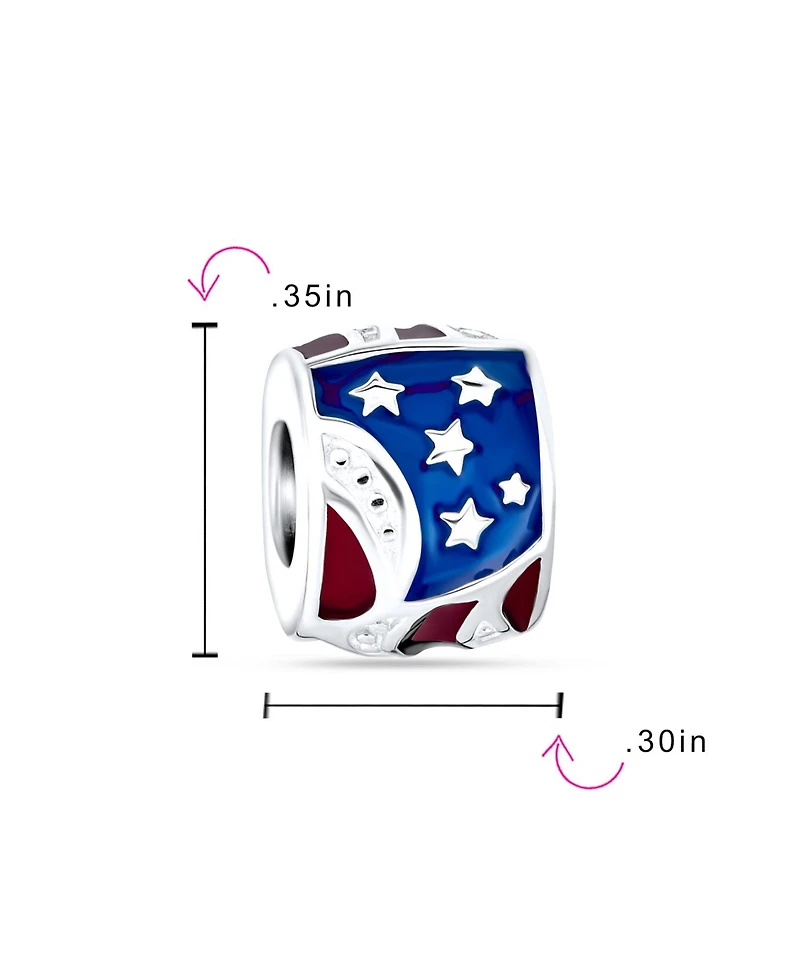 Bling Jewelry Patriotic Usa Flag Star Stripes Charm Bead .925 Sterling Silver for Bracelet