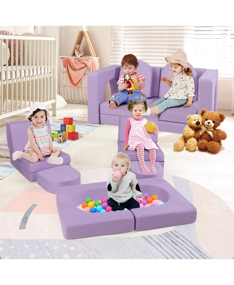 Sugift 8-Piece Modular Kids Play Couch with Comfy Suede Fabric