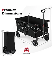 Sugift 38 Inch 400 Lbs Heavy-Duty Collapsible Wagon Cart with Adjustable Handle for Camping Garden