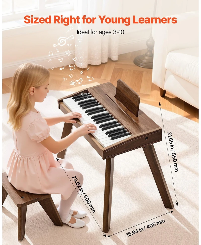 Mecale 37 Key Wooden Digital Piano Set with Dual Power, Ages 3