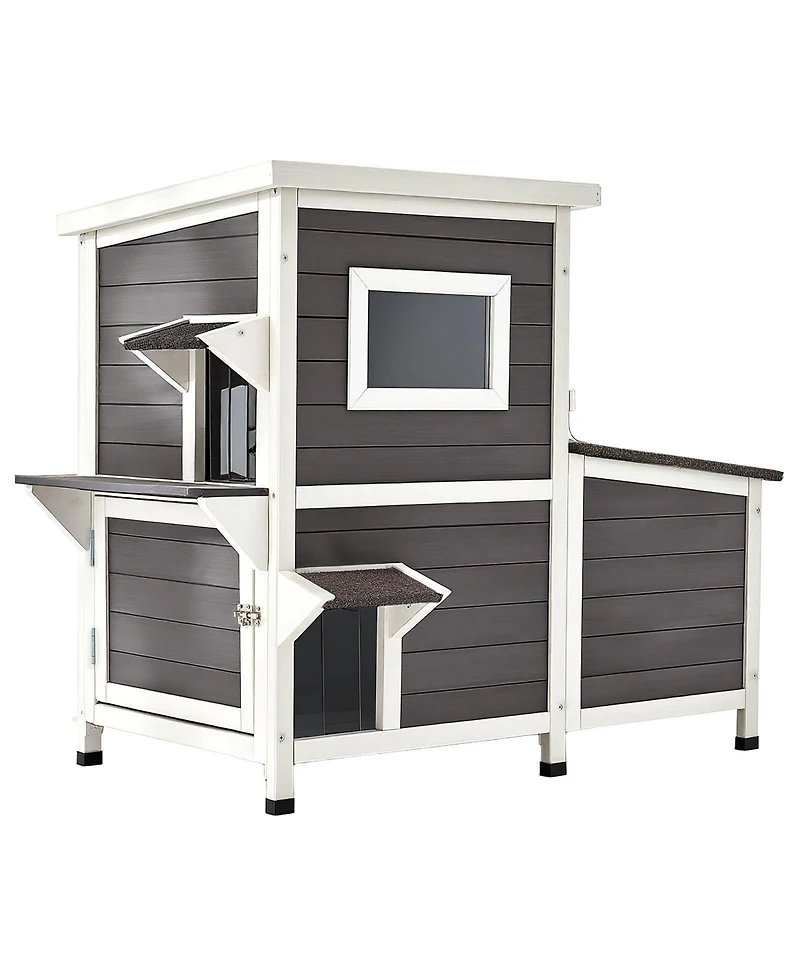 Cozito Cat House Outdoor 2-Story Wooden Shelter for 3 Cats