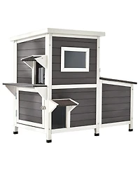 Cozito Cat House Outdoor 2-Story Wooden Shelter for 3 Cats